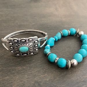 Faux turquoise cuff and expandable bracelet. Never before worn.